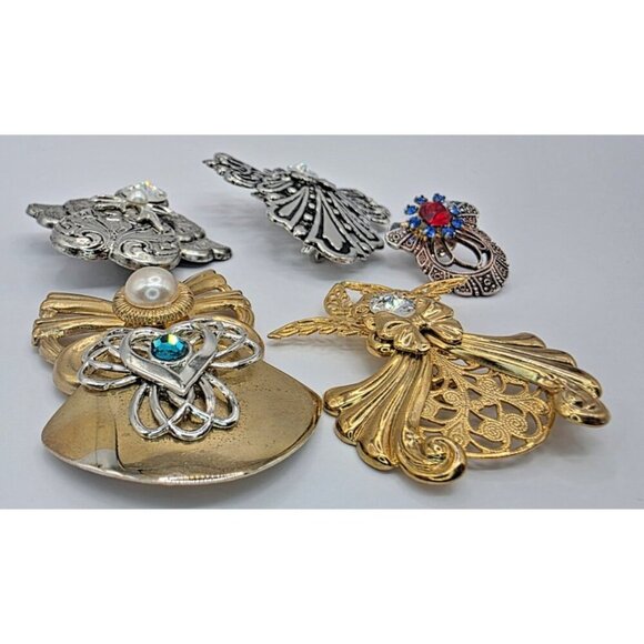 Jane AOL Guardian Angel Pin Brooches Silver & Gold Tone Faux Pearl Lot of 5 Xmas - Picture 14 of 15